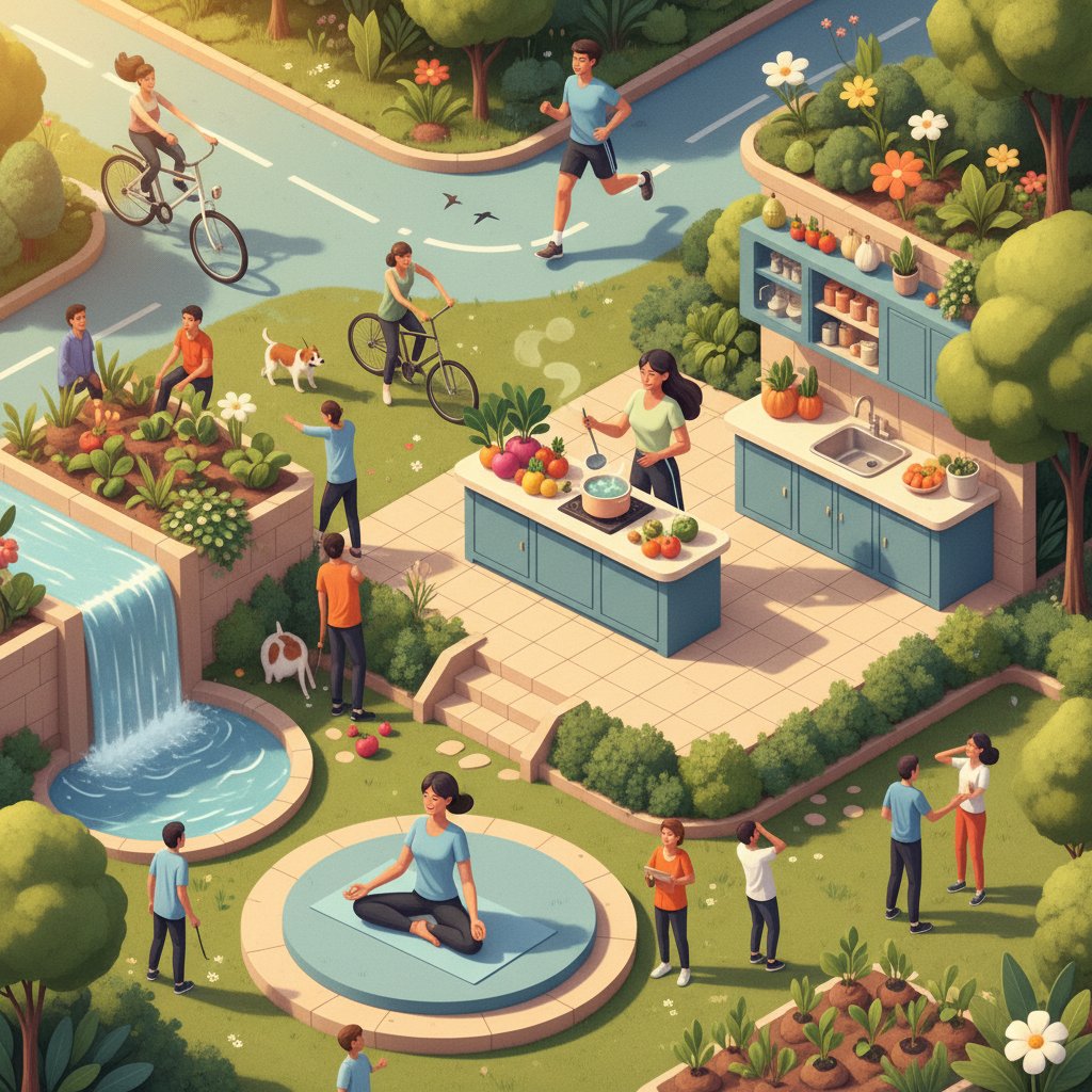 生活習慣改善に取り組む人々のイラスト