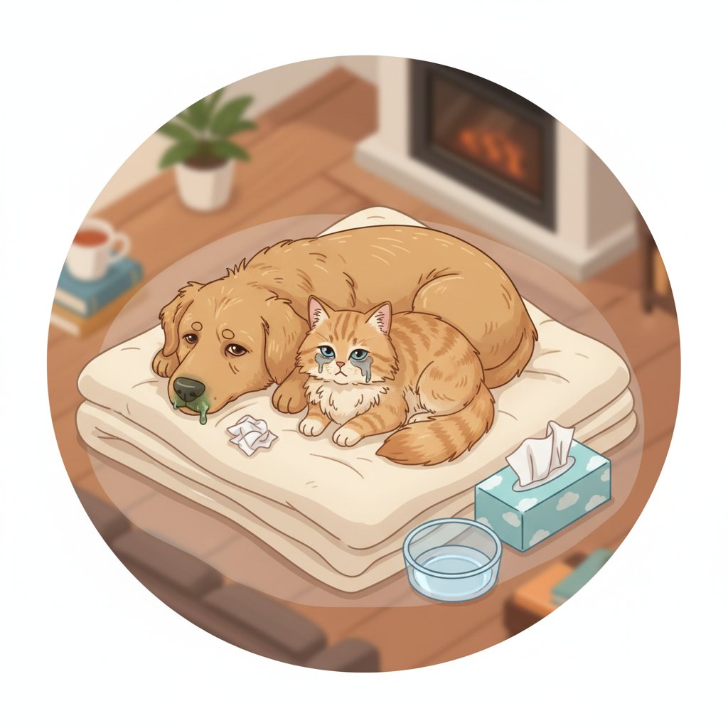 風邪症状の猫と犬