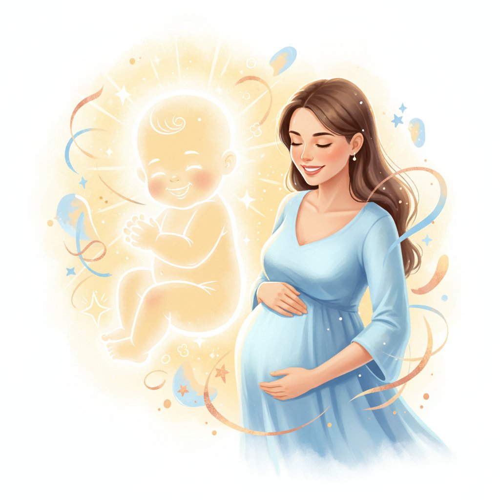 安心した表情の妊娠中の女性と赤ちゃん