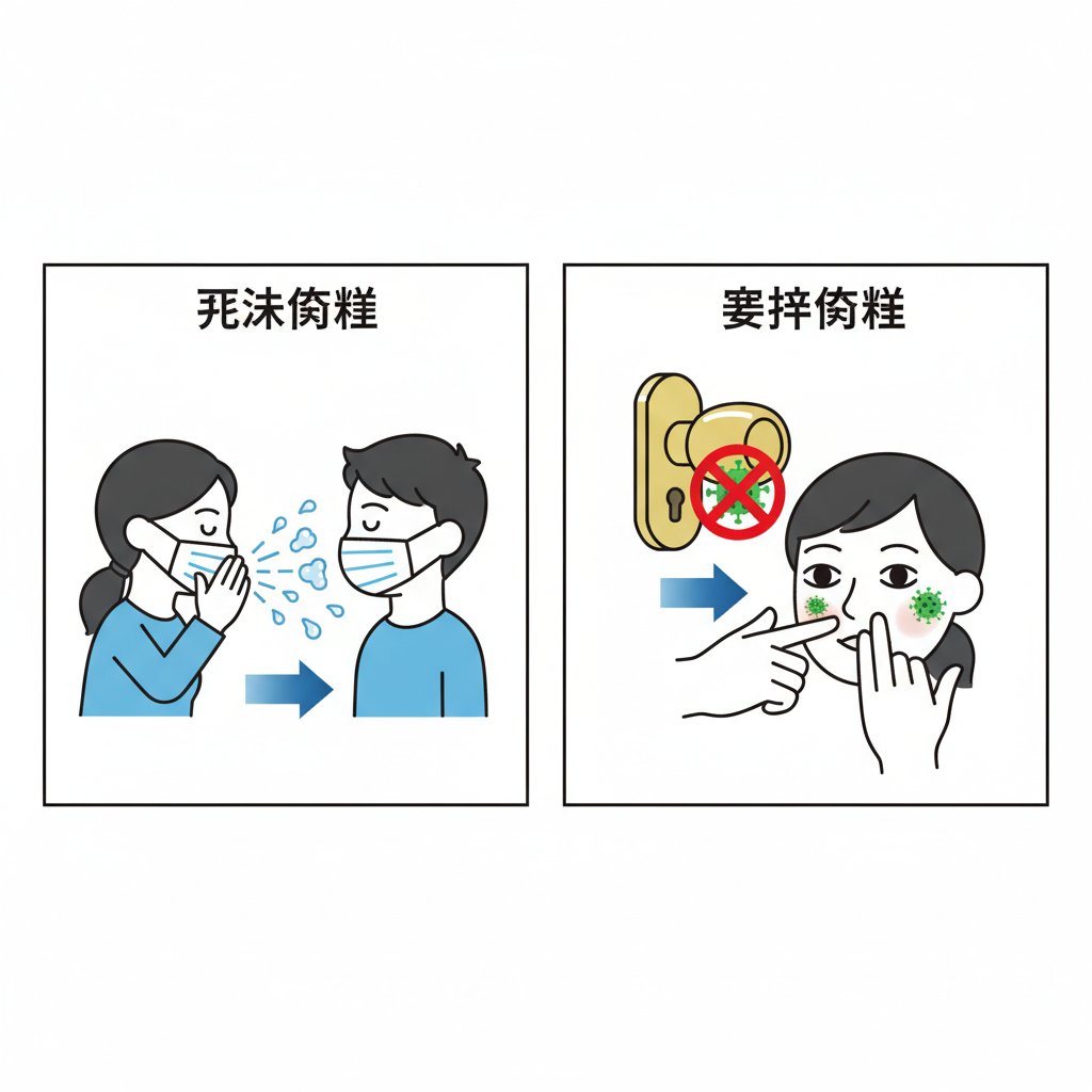 飛沫感染と接触感染の図